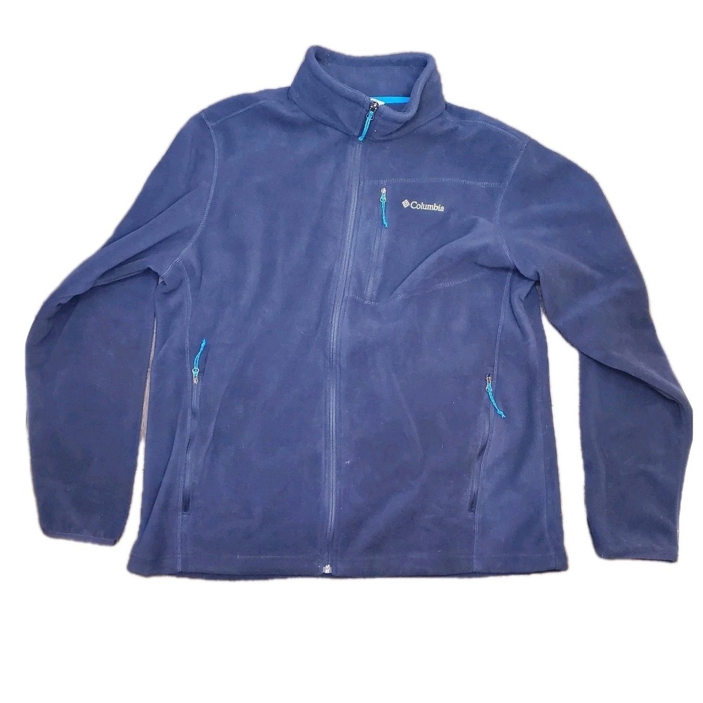 Columbia Fleece Jacket Men's XL Navy Blue Long Sleeve Full Zip Hiking Winter